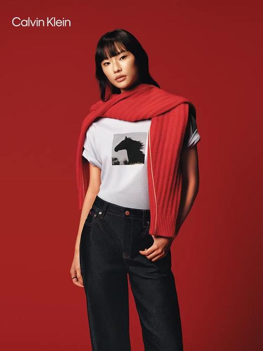 照片印花tee，复古美式半袖。小标刺绣宽松圆领情侣款t恤E040866 商品图9