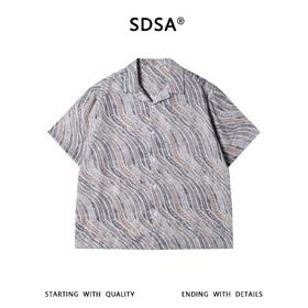 SDSA男装2026新款高贵轻奢水波纹满印古巴领短袖衬衫宽松复古上衣