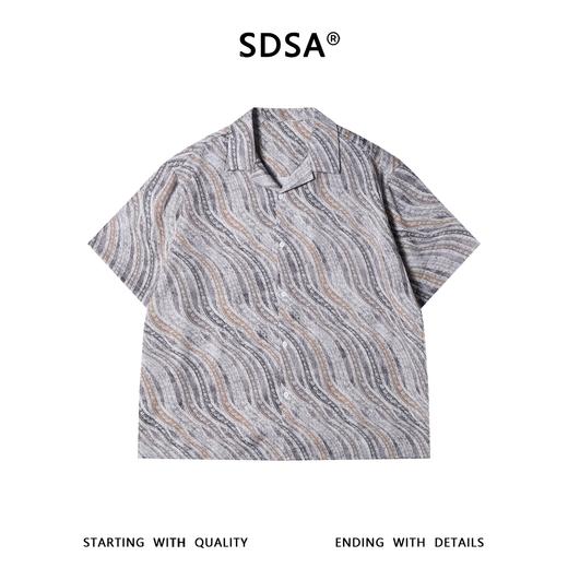 SDSA男装2026新款高贵轻奢水波纹满印古巴领短袖衬衫宽松复古上衣 商品图0