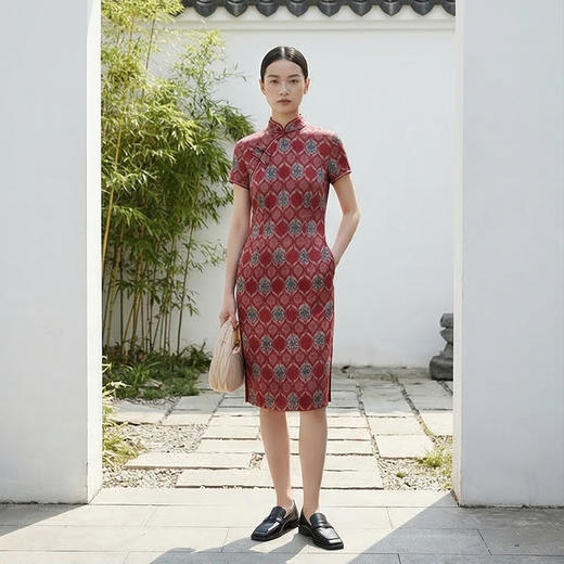 PALUOPO/PL改良旗袍重磅桑蚕丝立领民国风复古印花连衣裙ES23575Z-A 商品图0