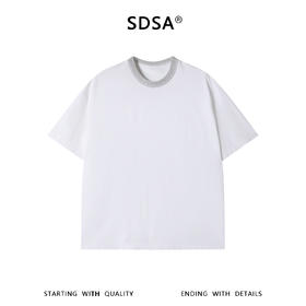 SDSA男装2026新款轻奢韩系简约拼接撞色领口设计圆领短袖T恤百搭