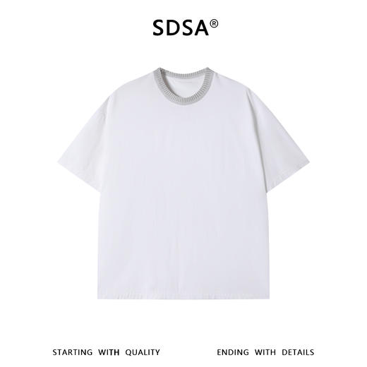 SDSA男装2026新款轻奢韩系简约拼接撞色领口设计圆领短袖T恤百搭 商品图0
