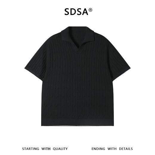 SDSA男装2026新款高贵轻奢老钱风针织纽花海鸥领短袖T恤百搭休闲 商品图0