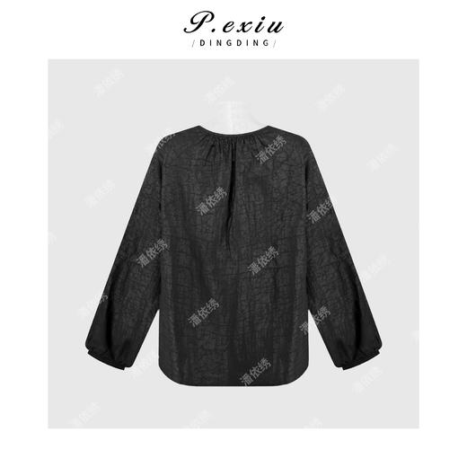 PanYiXiu/潘依绣【砂金夜叙】100%桑蚕丝黑龟纹新中式刺绣系带长袖衬衫 AB81651 商品图1