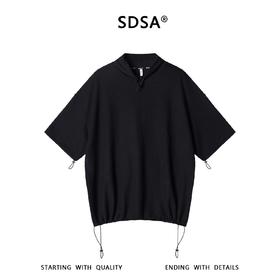 SDSA男装2026新款华夫格新中式盘扣抽绳短袖T恤宽松立领休闲上衣