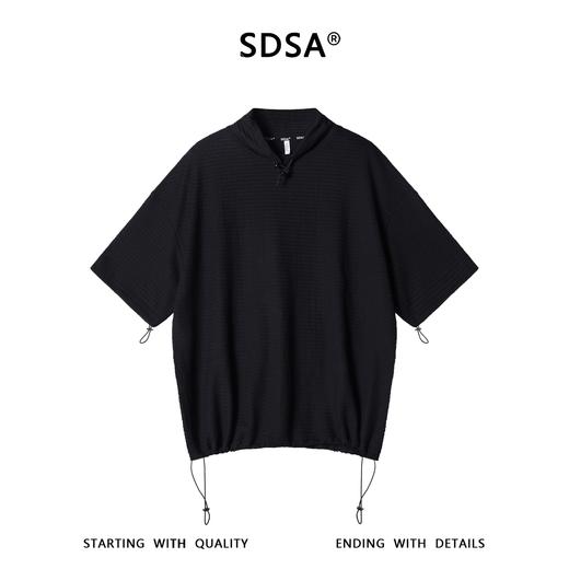 SDSA男装2026新款华夫格新中式盘扣抽绳短袖T恤宽松立领休闲上衣 商品图0