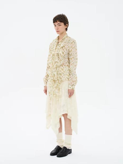 local tag/lt26ssk27/ 梦中的花园 碎褶腰蕾丝拼接半裙 不规则裙摆中长裙 商品图2