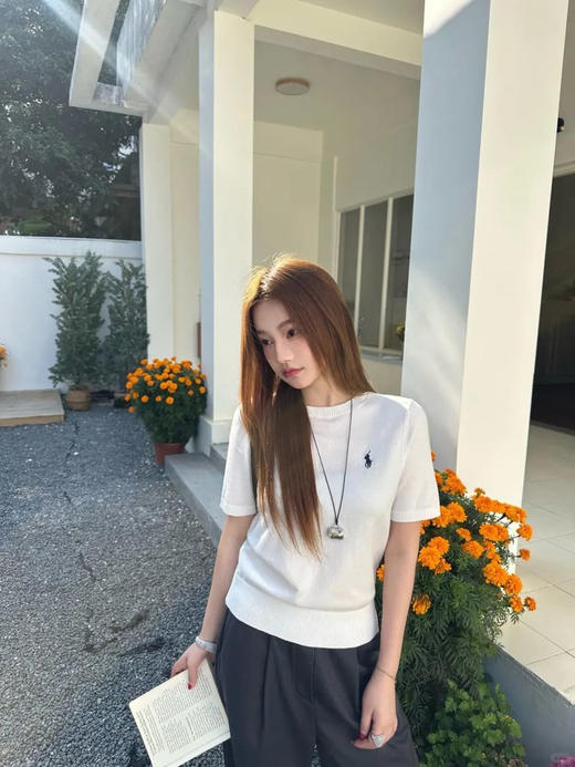 G1738经典刺绣圆领套头衫T恤 经典绣花小马标针织短袖 精梳长绒棉面料 罗纹袖口领口下摆 前胸立体绣花logo 精梳工艺 超长纤维不起球 氛围感拉满 商品图3