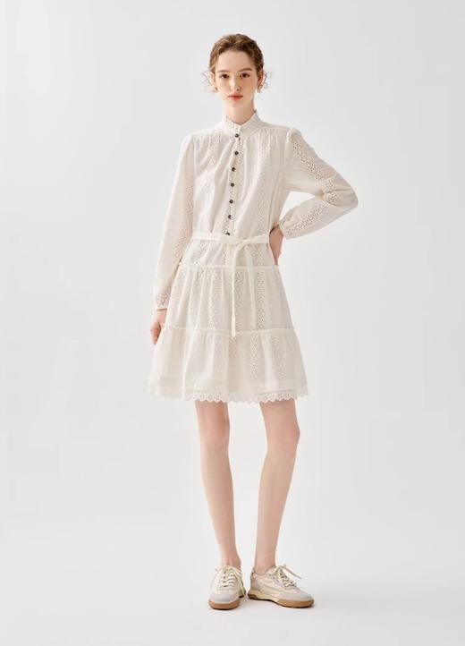 pure*荷叶边立领雕孔绣花a字连衣裙 商品图3