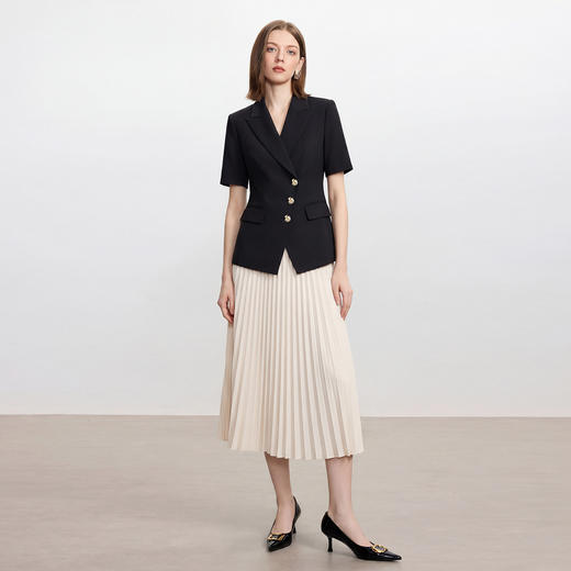 IWY/夏季薄款短袖西装百褶裙女高级感收腰显瘦职场套装工作服6C33+S2471 商品图1