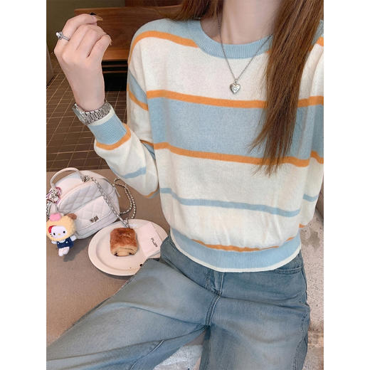 <曾小咸推荐>4.10现货秒杀 ！微信超特价！韩系撞色条纹针织t恤 日常159.99 立减90 秒杀69.99！！ 商品图3