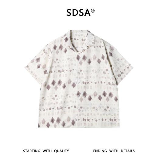 SDSA男装2026新款轻奢几何菱形满印古巴领短袖衬衫宽松复古上衣 商品图0