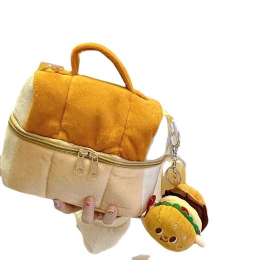 【送背带❗️吐司包化妆包】软fufu吐司造型超治愈，毛绒绒面料手感软糯，双层拉链大容量，可手提可斜挎，面包温饭盒收纳包手提袋大容量包包时尚包包QQ 商品图4