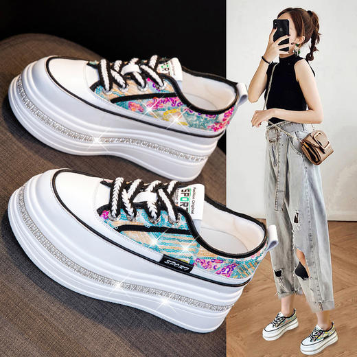 配裙子内增高9CM薄款百搭网面透气厚底休闲单鞋小白鞋B2502 商品图1