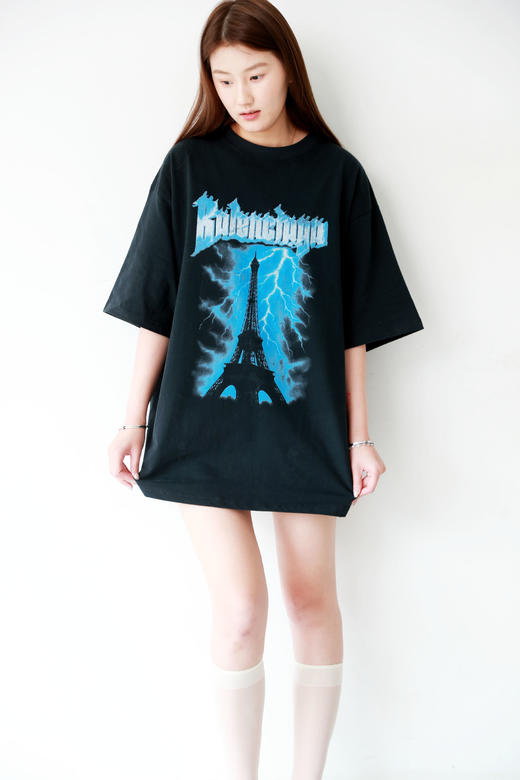 高街复古印花tee，上身真的好帅。胸前大印花宽松情侣t恤E040858 商品图0