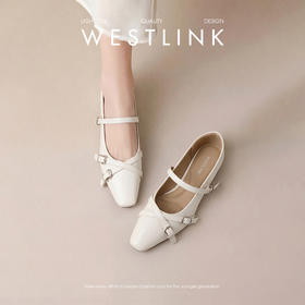 西遇厚底玛丽珍鞋女2026春季新款猫跟软面小皮鞋方头交叉带单鞋子V0566333