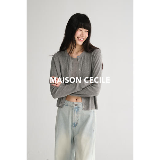 MAISON CECILE 三色/天丝亚麻混纺松弛显瘦针织开衫/无袖背心（新增花灰色） 商品图1