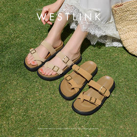 西遇厚底勃肯凉拖鞋女外穿夏季2026新款平底夹脚海边超火沙滩鞋V0066414