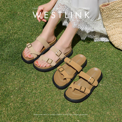 西遇厚底勃肯凉拖鞋女外穿夏季2026新款平底夹脚海边超火沙滩鞋V0066414 商品图0