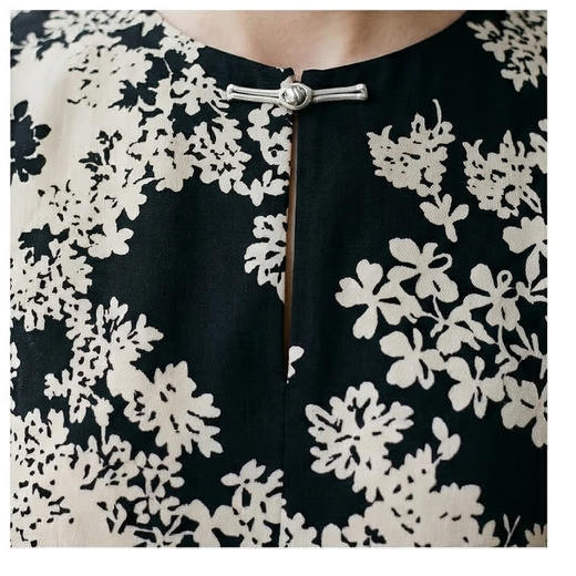 PALUOPO/PL圆领时尚小众桑蚕丝碎花裙双绉真丝连衣裙ES23833Z-A 商品图3