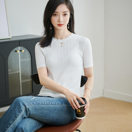 【咖啡色 预售7天】米思阳2026夏季新款通勤简约风毛针织衫螺纹设计感修身上衣女1925/1269 商品图3