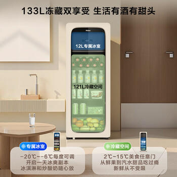 海尔（Haier）小红花133L冰吧家用冷藏柜保鲜柜办公室客厅精致小冰箱小型冰柜一级能效双温DS0133LH9EY1换新补贴 /家用电器 /大 家 电 /冷柜 商品图8