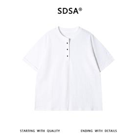 SDSA男装2026新款肌理感半纽扣亨利领短袖T恤宽松圆领休闲上衣