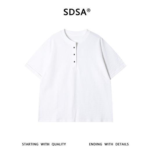 SDSA男装2026新款肌理感半纽扣亨利领短袖T恤宽松圆领休闲上衣 商品图0