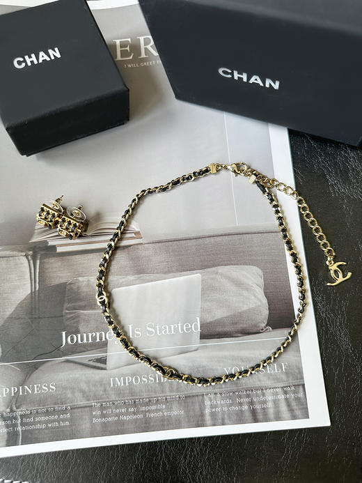 THS-无 香家 不容拒绝的黑金皮穿编织项链 耳饰 2款 CU1346 商品图5