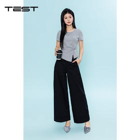 夏上新收腰显瘦不规则开叉正肩扭结设计T恤1262023