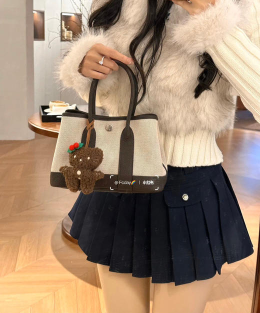 新款迷你花园包帆布拼皮 -乌木 商品图3