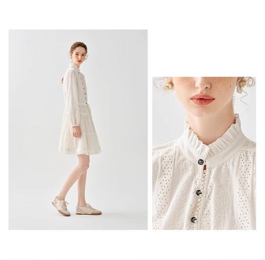 pure*荷叶边立领雕孔绣花a字连衣裙 商品图5