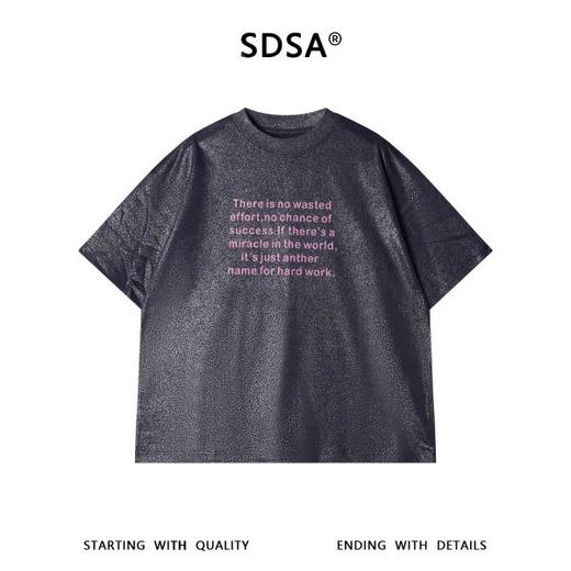 SDSA男装2026新款高贵轻奢美式复古励志英文印花T恤宽松短袖 商品图0