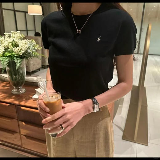 G1738经典刺绣圆领套头衫T恤 经典绣花小马标针织短袖 精梳长绒棉面料 罗纹袖口领口下摆 前胸立体绣花logo 精梳工艺 超长纤维不起球 氛围感拉满 商品图9