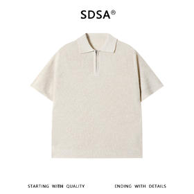 SDSA男装2026新款高贵轻奢慵懒风简约针织半拉链翻领短袖T恤百搭