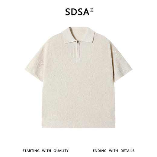 SDSA男装2026新款高贵轻奢慵懒风简约针织半拉链翻领短袖T恤百搭 商品图0