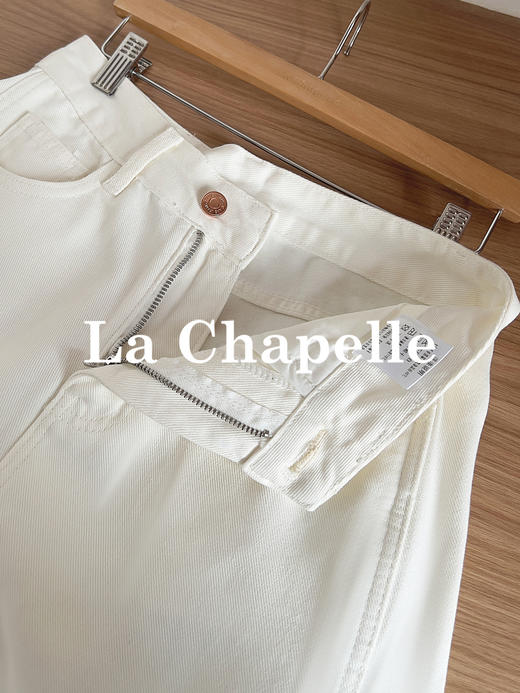专柜实拍【露丝同款】拉夏贝尔/La Chapelle质感牛仔！复古单扣口袋后撞色标直筒阔腿白色净版牛仔裤 商品图9