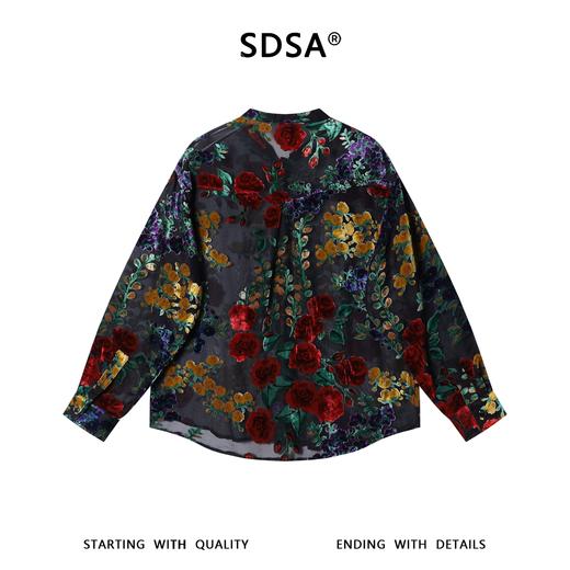 SDSA男装2026新款高贵轻奢植绒玫瑰花卉长袖衬衫宽松立领复古上衣 商品图4