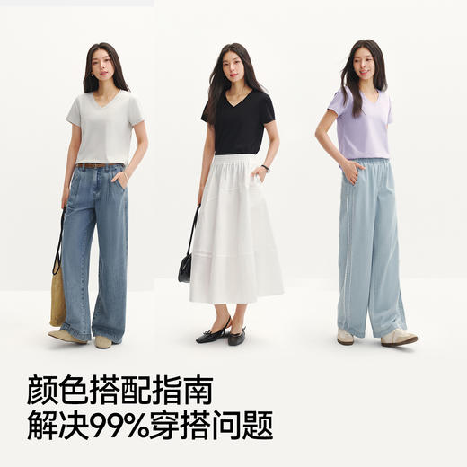 凉感T|森马短袖T恤女夏纯色V领正肩衣服吸湿速干抑菌2026新款上衣 商品图4