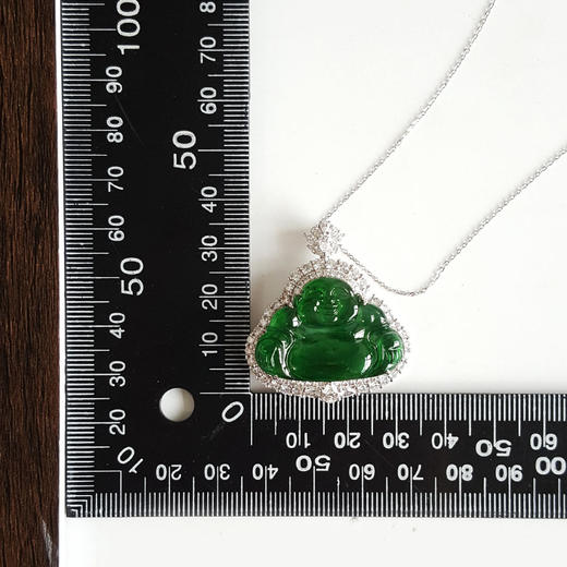 【天然正品】A货翡翠AU750收藏级白金豪镶钻镶天然细腻满绿冰种佛公造型翡翠吊坠项链37.1*34.1*12.1MM（皆取最大值）260326NJS16 商品图2