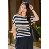条纹针织衫 会呼吸的天丝棉混纺 时髦腔调 米思阳2026夏季新款设计感落肩捏褶收腰针织T恤撞色条纹百搭上衣2074-2111 商品缩略图3