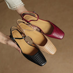 【预售5天】文艺甜美优雅气质时尚ins简约后空真皮单鞋包头凉鞋女HB&0073-1