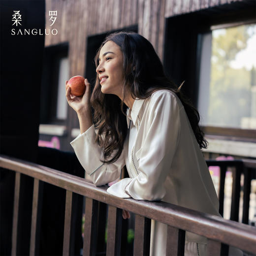 无色纯净』桑罗立领真丝睡衣套装100%桑蚕丝女长袖家居服可外穿 商品图3