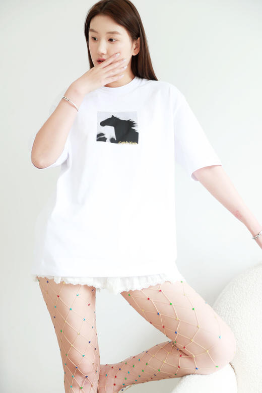 照片印花tee，复古美式半袖。小标刺绣宽松圆领情侣款t恤E040866 商品图13