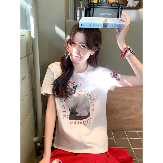 <曾小咸推荐>4.10现货秒杀 ！微信超特价！韩系猫咪印花t恤 日常129.99 立减70 秒杀59.99！！ 商品图0