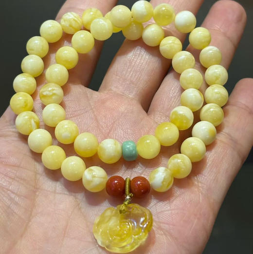 【青山特惠】7.7mm原矿俄料白花蜡蜜蜡2圈手链，搭配原矿绿松，南红，蜜蜡小如意，12.23g m
53 商品图4