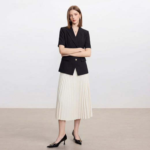 IWY/夏季薄款短袖西装百褶裙女高级感收腰显瘦职场套装工作服6C33+S2471 商品图4