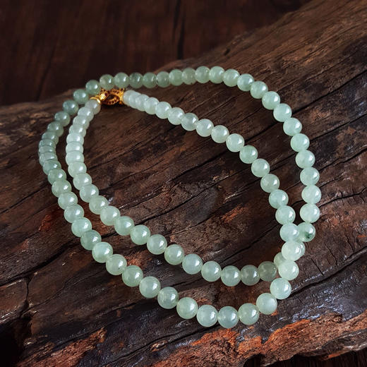 【天然正品】A货翡翠天然细腻冰种飘蓝花约6.5MM翡翠圆珠项链 链长：56CM 250326NJS13 商品图4