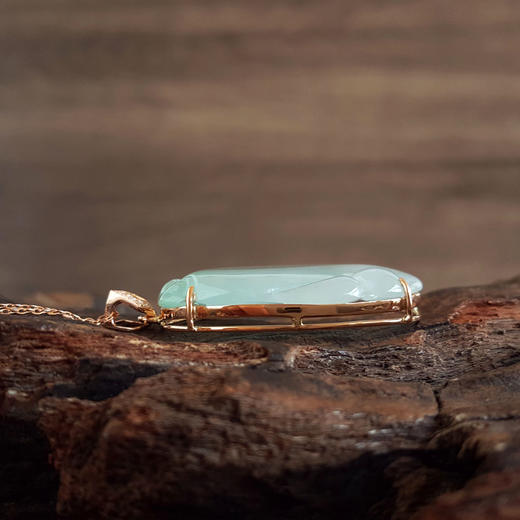 【天然正品】A货翡翠AU750玫瑰金镶钻镶天然细腻冰种如意（万事如意）翡翠吊坠项链41.4*22.3*6.8MM（皆取最大值）090326TJ30 商品图6