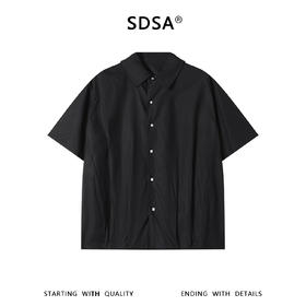 SDSA男装2026新款高贵轻奢日系简约纯色下摆褶皱翻领短袖衬衫百搭